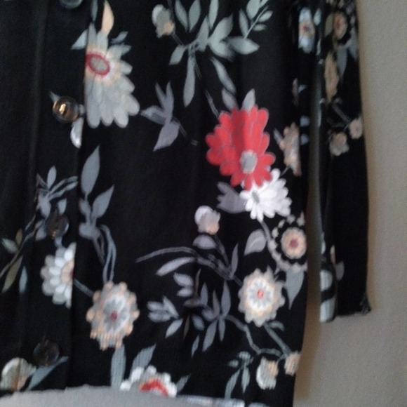 Ann Taylor Loft Black Floral Button Down Sweater - Picture 3 of 6
